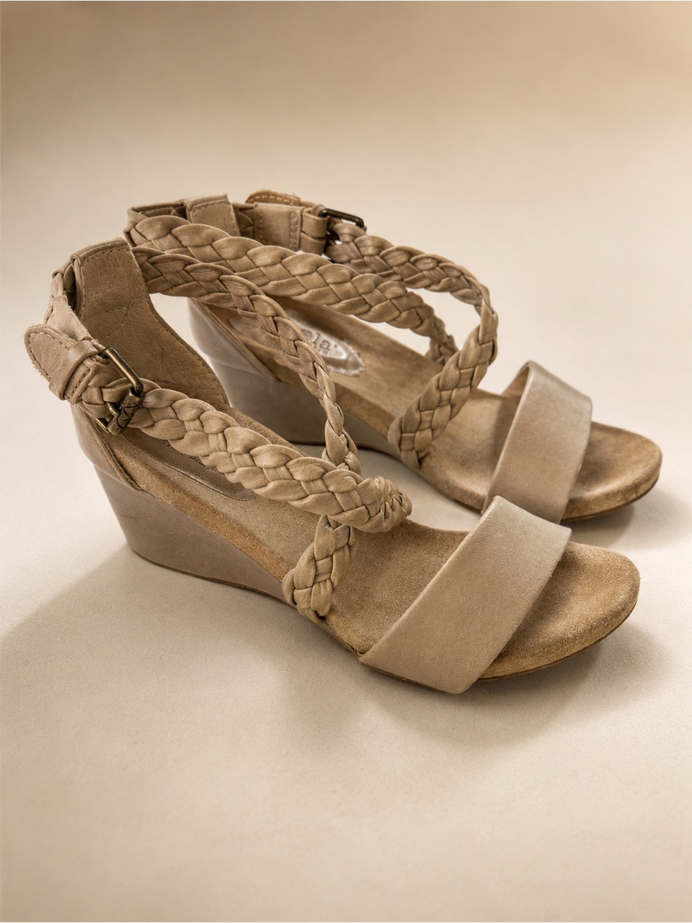 bussola Braided Strappy Wedge Sandals - Beige